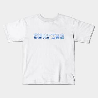 Surfing Bubble Letter Design with Watercolors Kids T-Shirt